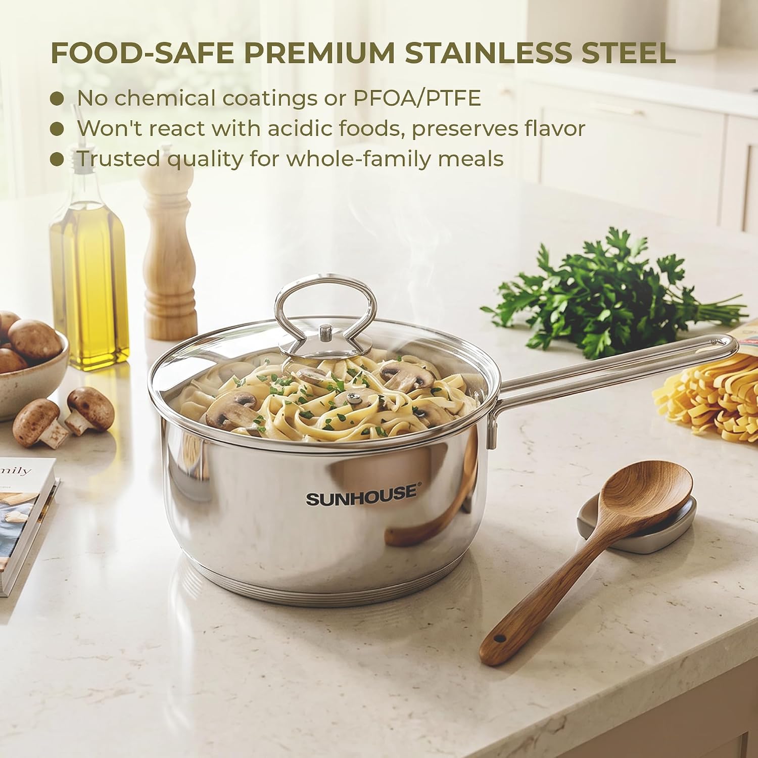 Detalle de SUNHOUSE Stainless Steel Saucepan 1.5 qt