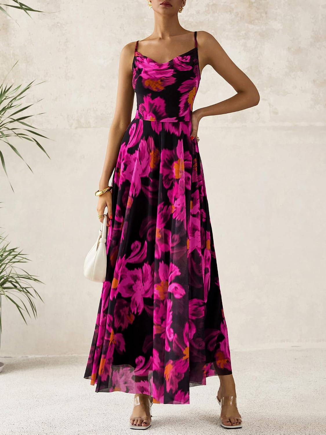 Detalle 2 de BTFBM Women Summer Floral Maxi Dress with Elegant Spaghetti Straps