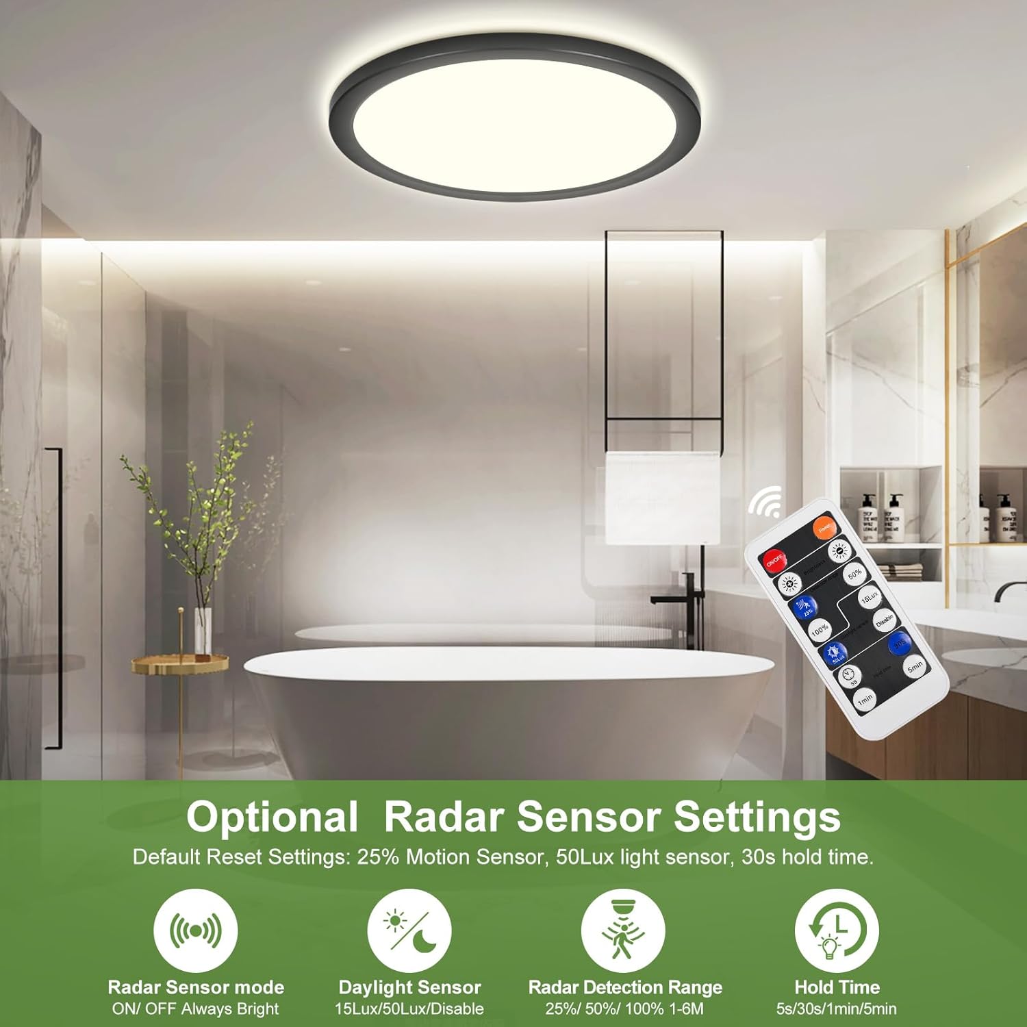Thumbnail 1 de LEZOE LED Deckenleuchte mit Bewegungsmelder – 24W, 2650 lm, 3000K/4000K/6500K, dimmbar, Radar-Sensor