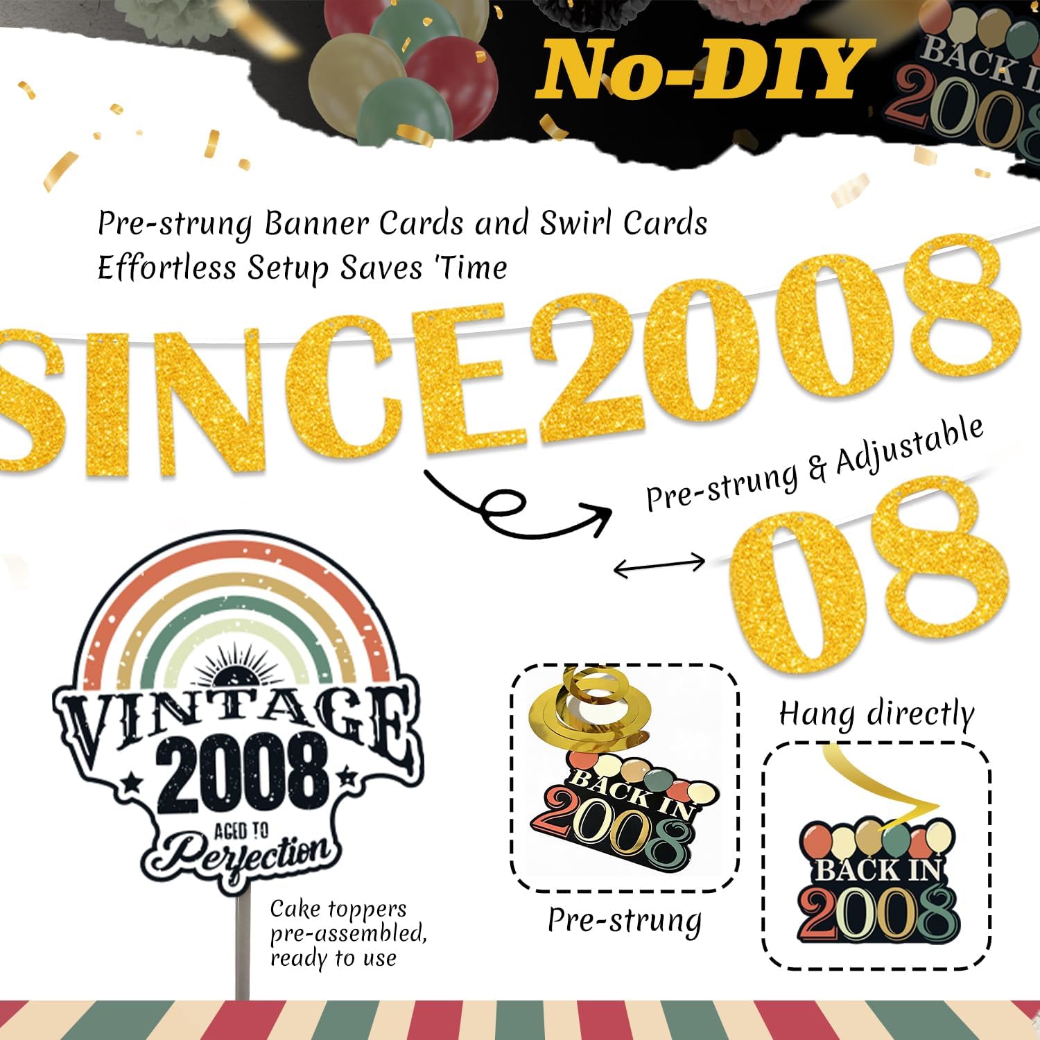 Detalle de PLOZZY Vintage 18th Birthday Decorations, 47-Piece Set with Backdrop