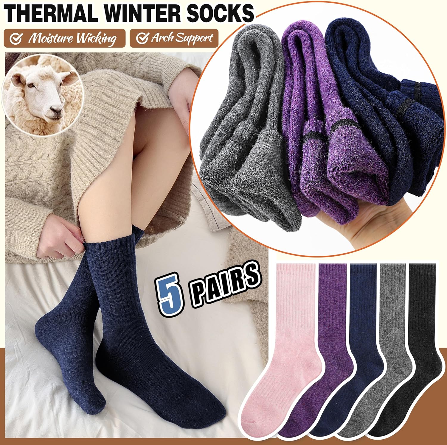 Thumbnail 2 de EBMORE Merino Wool Thermal Socks 5 Pairs