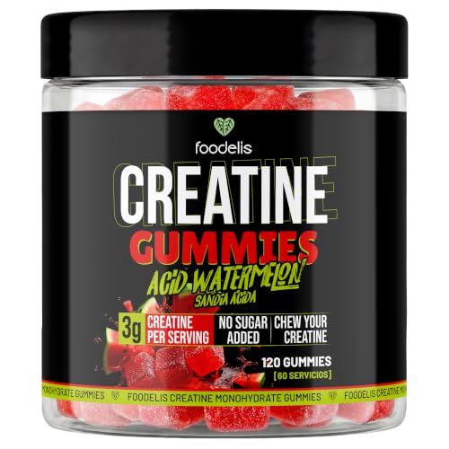 Detalle de Foodelis Creatina gominolas | Creatina Monohidratada en Gominolas, 3 g por dosis (2 gummies) – Sandía Ácida