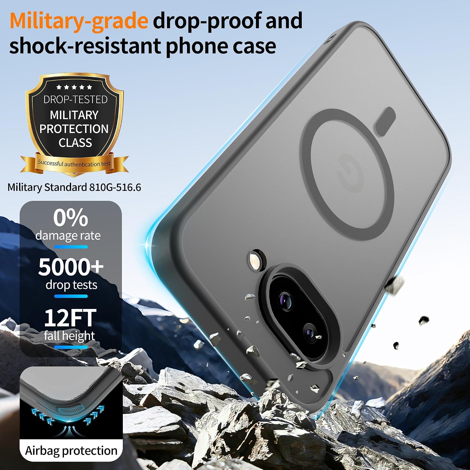Detalle de Jshru Magnetic Case for Google Pixel 9A – Slim, Durable, MagSafe‑Ready (Gray) with HD Screen Protectors