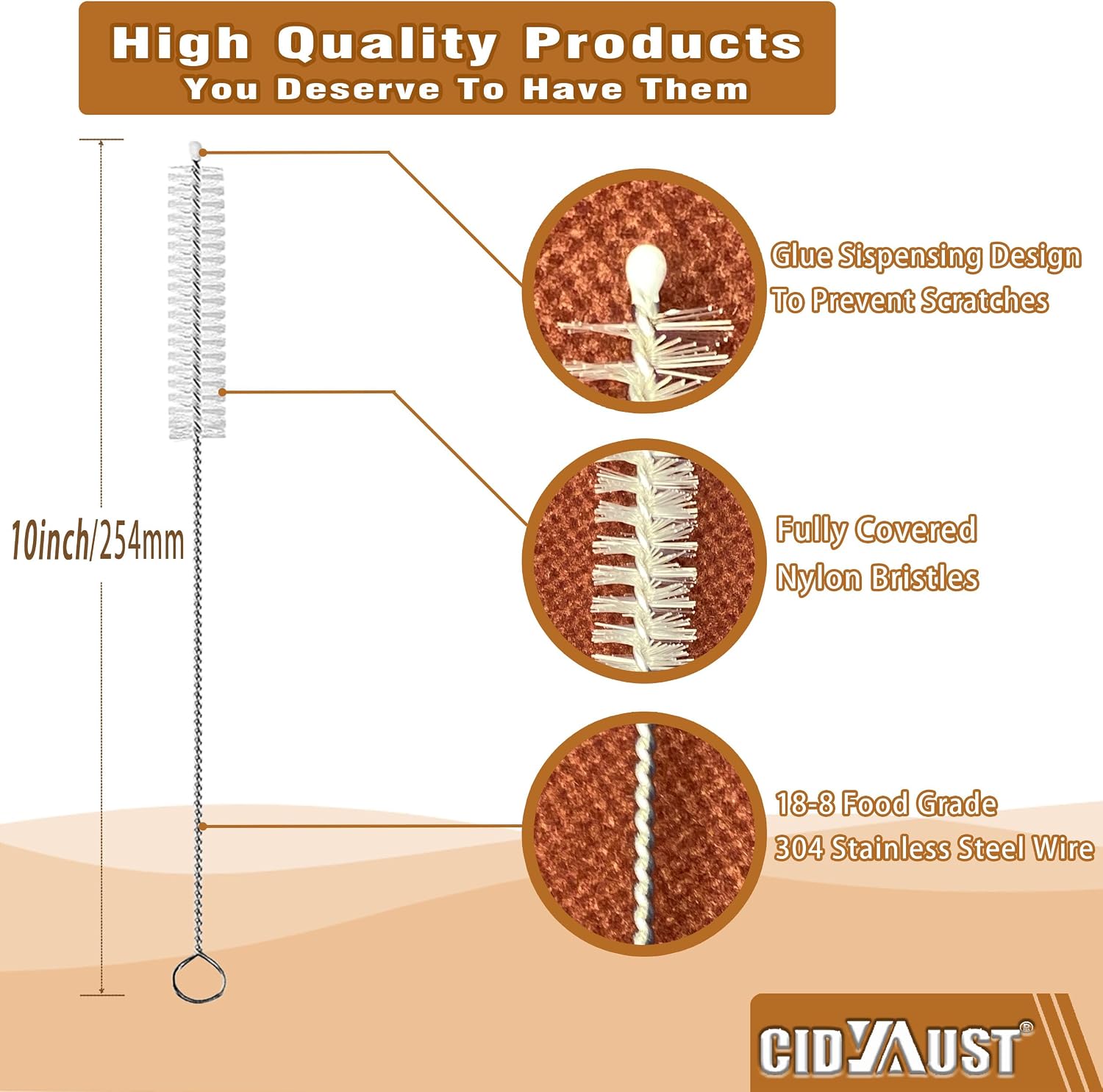 Thumbnail 2 de CIDYAUST 1001 Straw Cleaner Brush Set, 10-Inch with Nylon Bristles