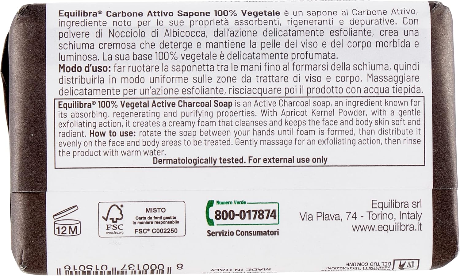 Thumbnail 2 de Equilibra Carbone Attivo Sapone 100% vegetale (100 g) – pacco da 12