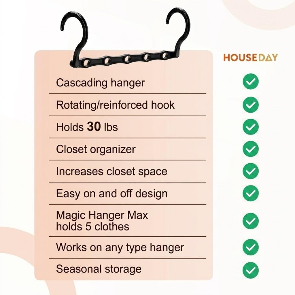 Thumbnail 5 de HOUSE DAY Black Magic Space Saving Hangers 10-pack — cascading closet organizers