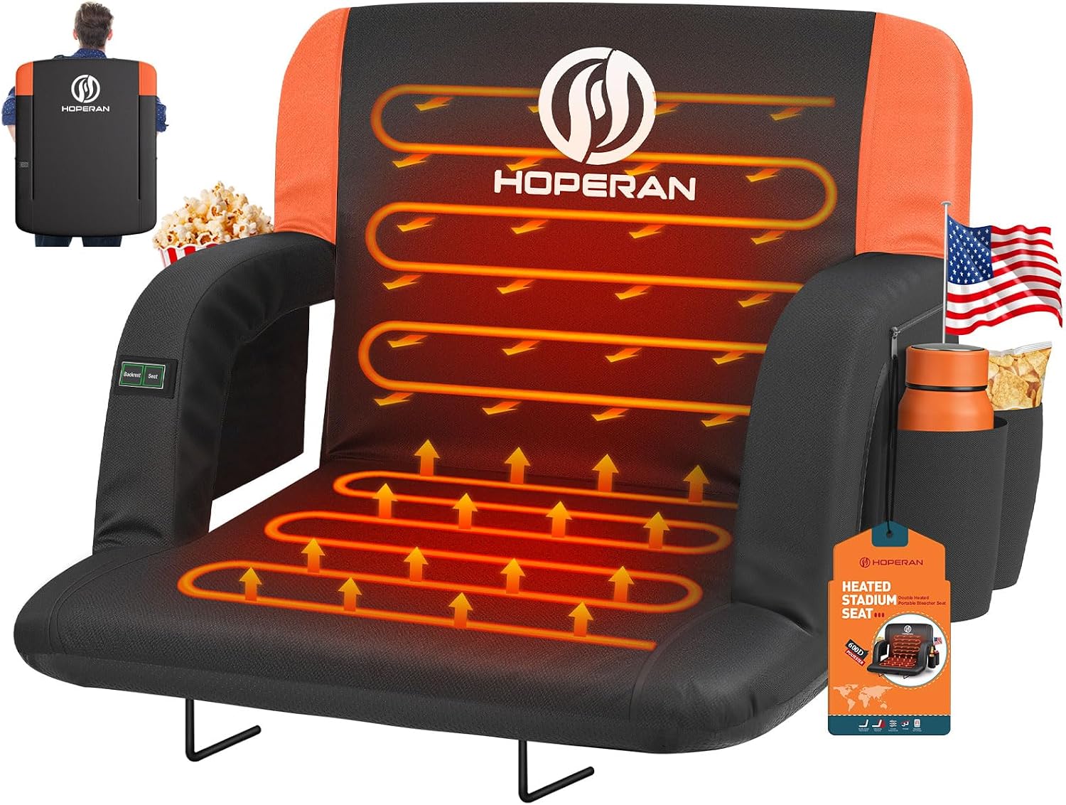 Detalle de HOPERAN JRZY-SK-OR Heated Stadium Seat, Dual-Zone Heat, 6 Recline Positions