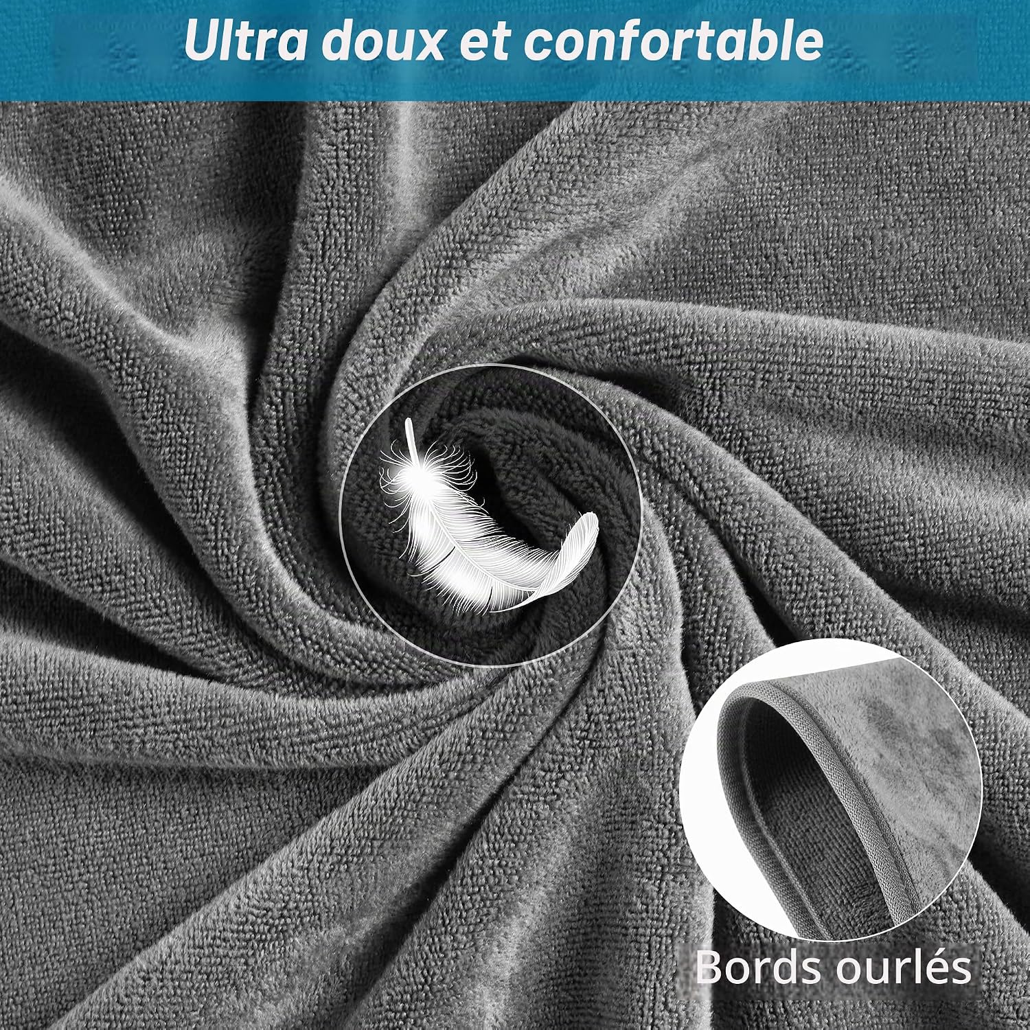 Detalle de Lureon C0110-0390-00 XXL-badhanddoek 100 x 200 cm van microvezel, 420 g/m²