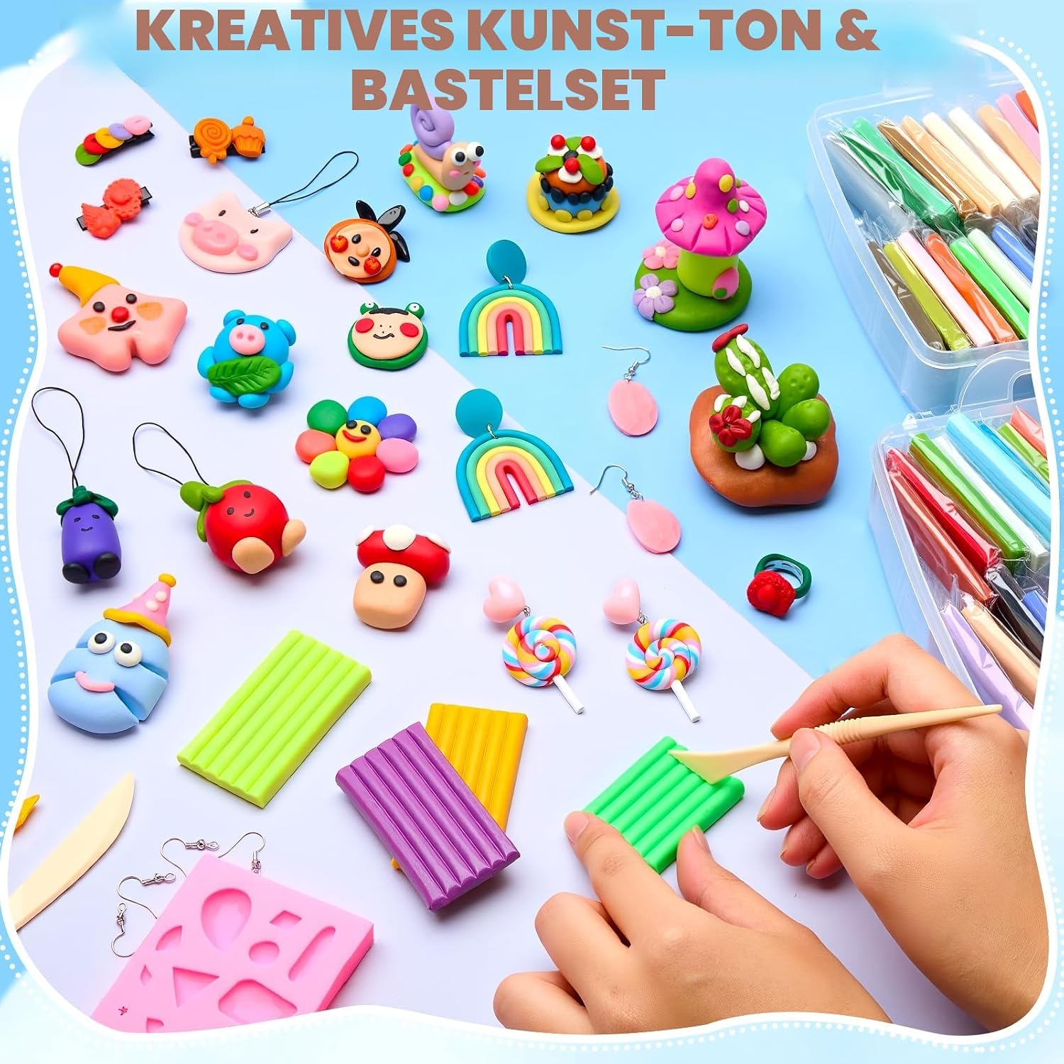 Thumbnail 3 de Bridokit 54 Stück Knete Kit – Polymer Clay Set mit 19 Modellierwerkzeugen und 2 Formen für Ohrringe, Haarspangen & mehr
