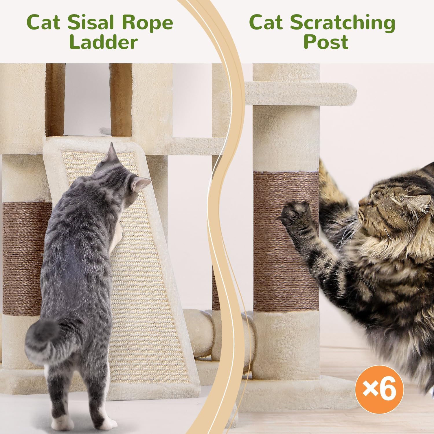 Detalle 2 de Globlazer S72 Heavy-Duty Cat Tree, 72-Inch, 6 Levels, Beige