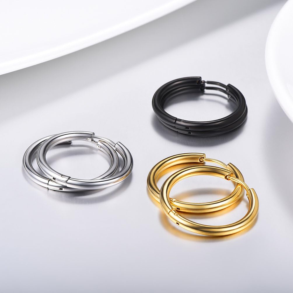 Thumbnail 2 de PROSTEEL 3 paires de créoles femme en acier inoxydable 316L/plaqé or – anneaux 20 mm