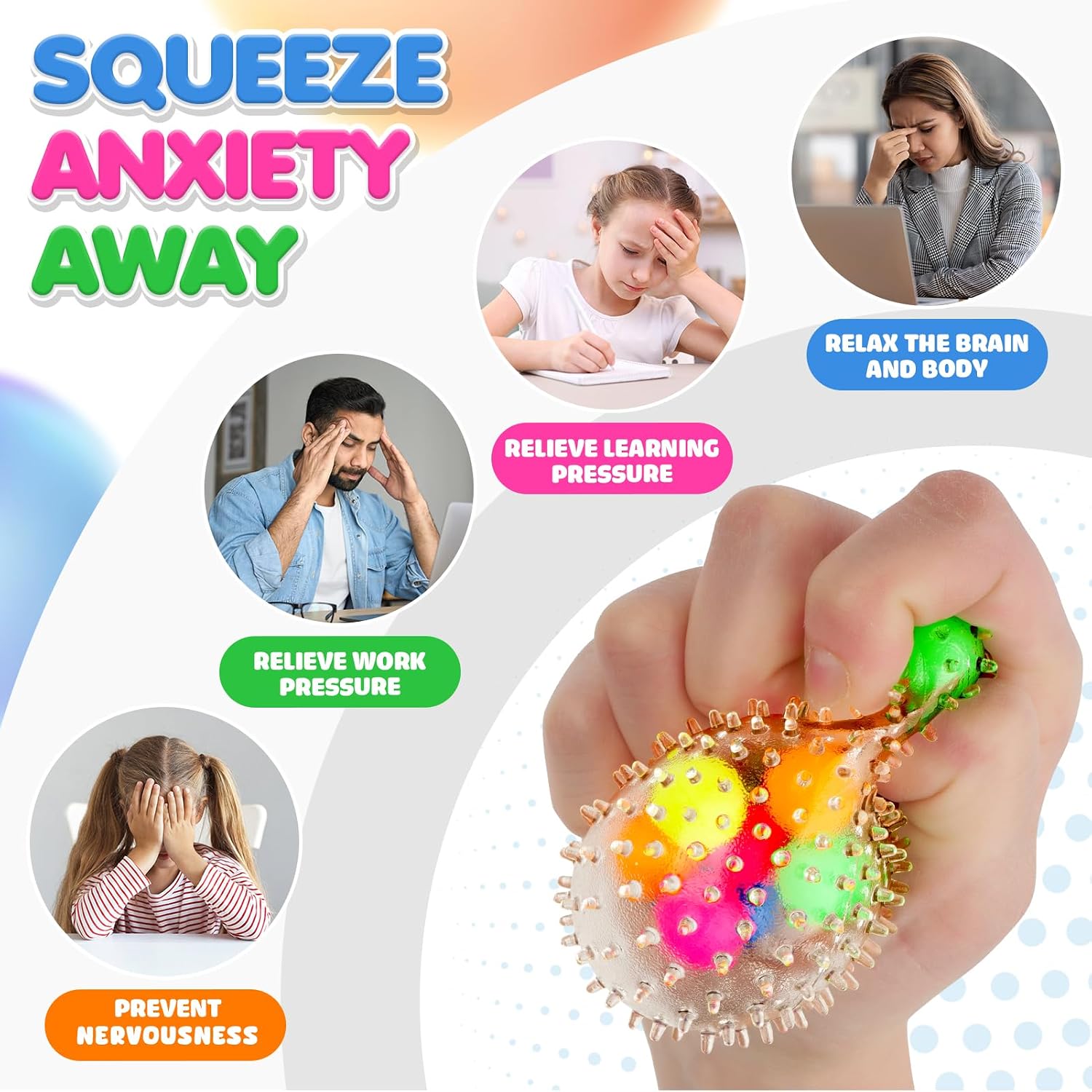 Thumbnail 1 de 6 Set Squishy Sensory Stress Balls for Adults: Calming Fidget Toys to Relieve Anxiety and Improve Focus
