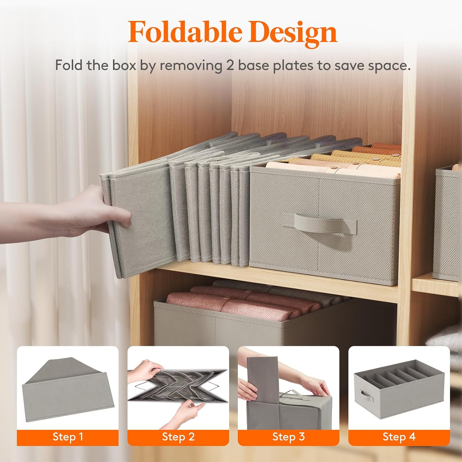 Detalle 2 de Lifewit LH23231.02FG.V1.M02 3-Pack Drawer Organisers, Foldable, 6 Compartments