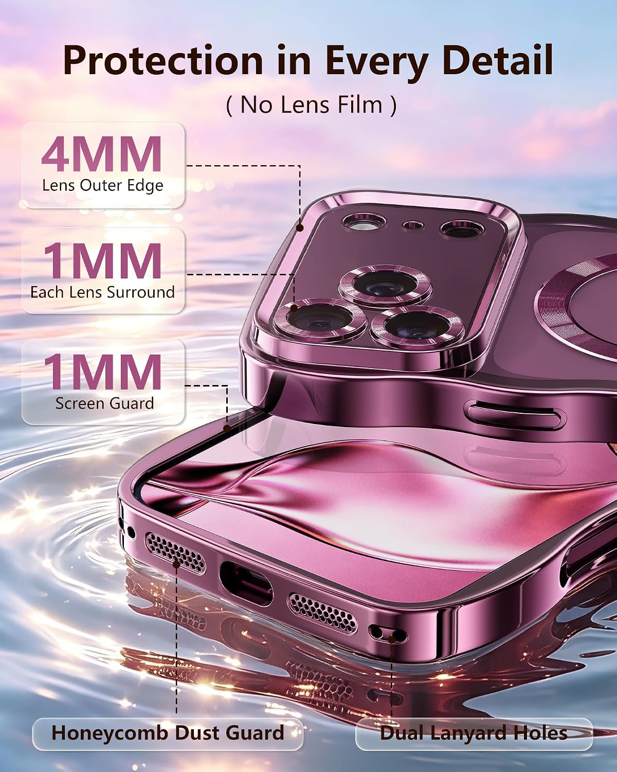 Detalle de Meifigno 3CM328-UK iPhone 18 Pro Max Case, Burgundy, MagSafe, Clear Back