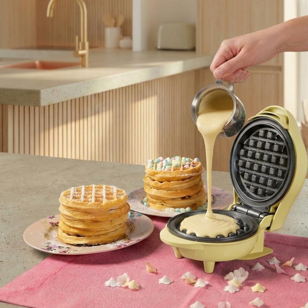 Thumbnail 6 de Bestron AMW500V mini waffle maker da 10 cm da 550 W con rivestimento antiaderente (giallo)