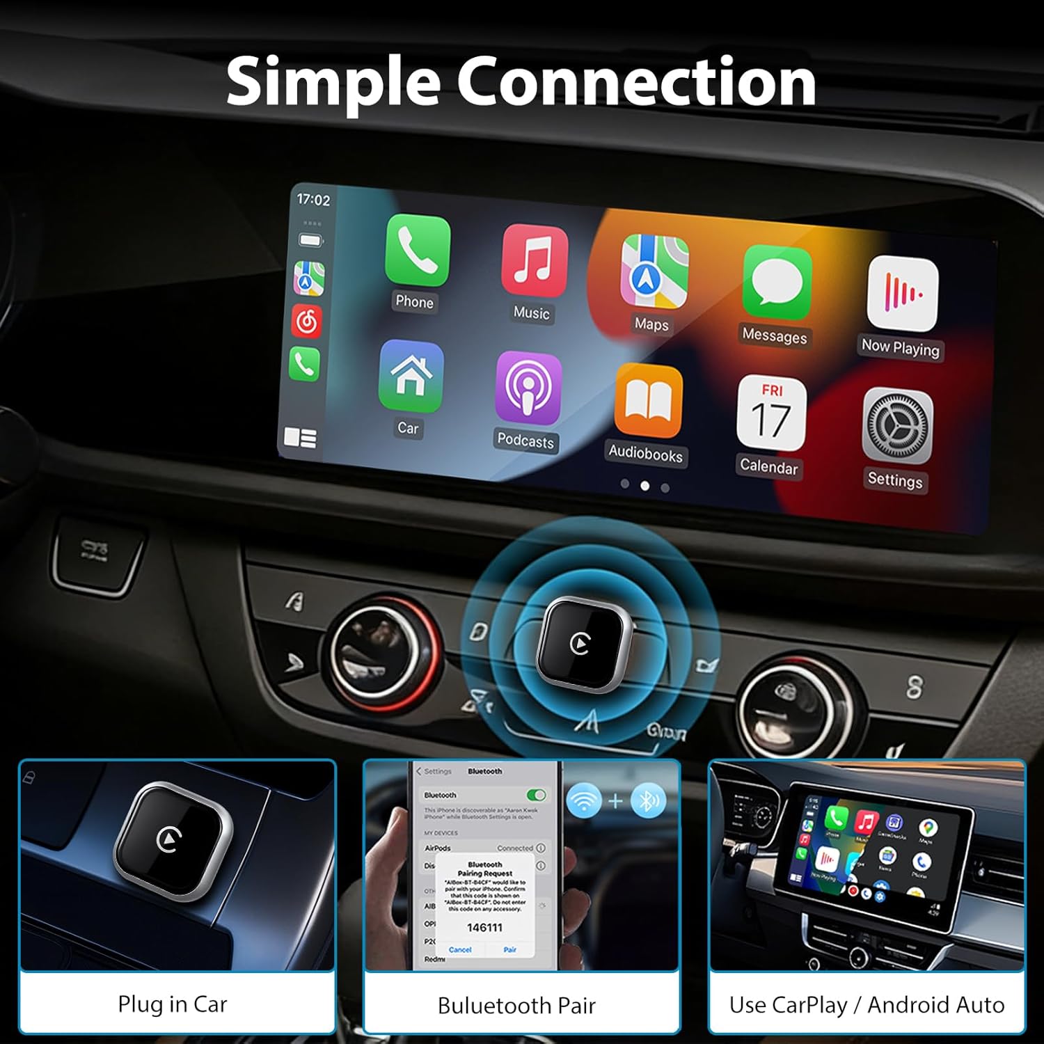 Thumbnail 6 de Sunweyer CarPlay wireless a forma di T: adattatore cablato-to-wireless plug & play per auto con cablaggio di fabbrica
