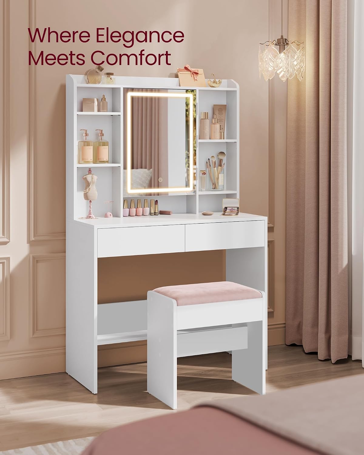 Thumbnail 5 de VASAGLE Dressing Table Stool, Velvet Upholstered Makeup Stool – KAILYN Collection, RDS001W02