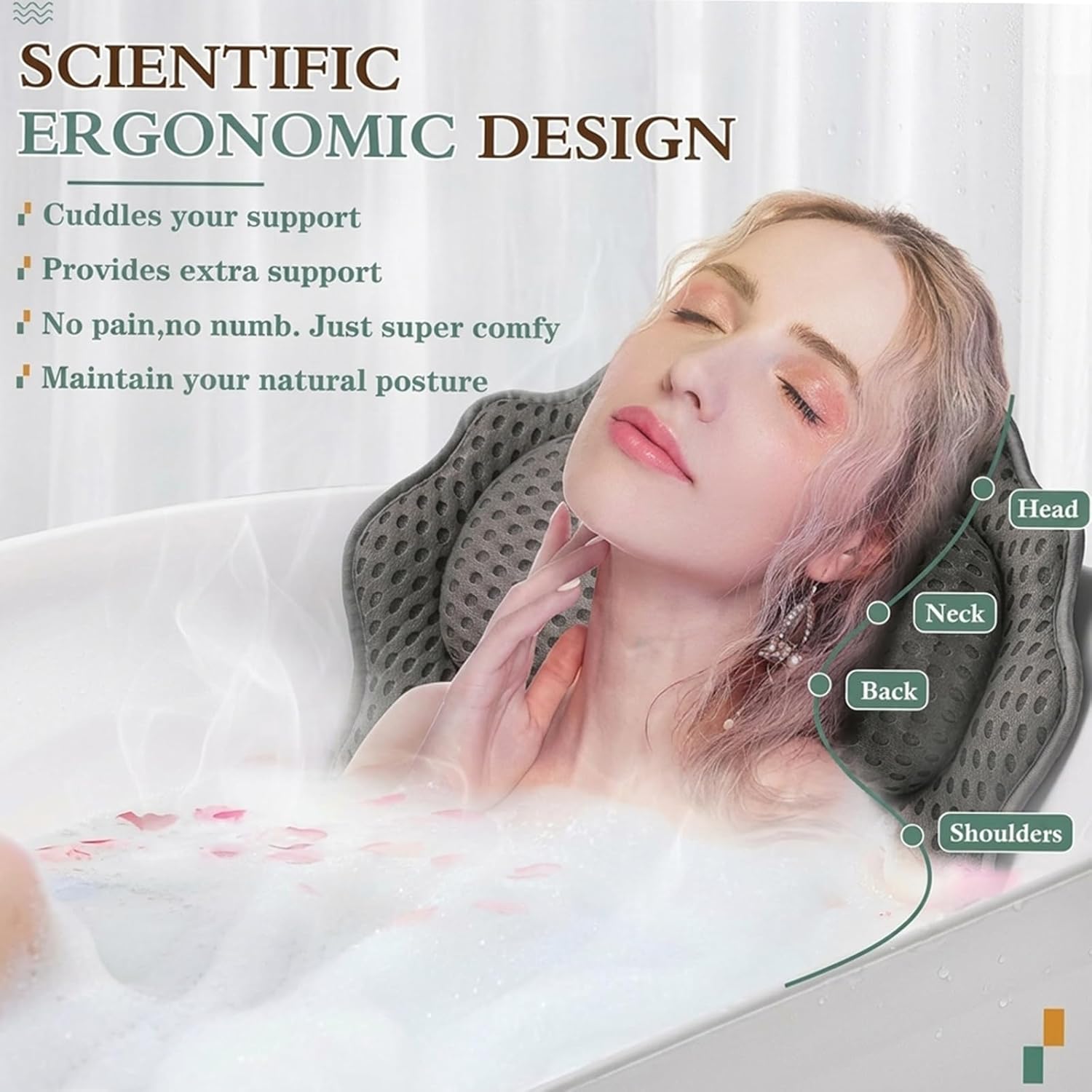 Detalle 2 de RUVINCE Ergonomic bath pillow with 6 suction cups
