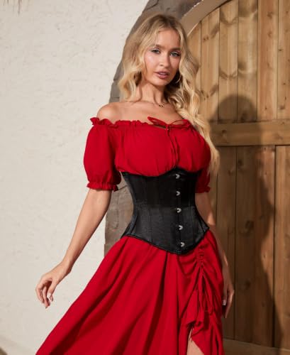 Thumbnail 4 de SZIVYSHI Women's Black Satin Underbust Corset with Lace-Up Back