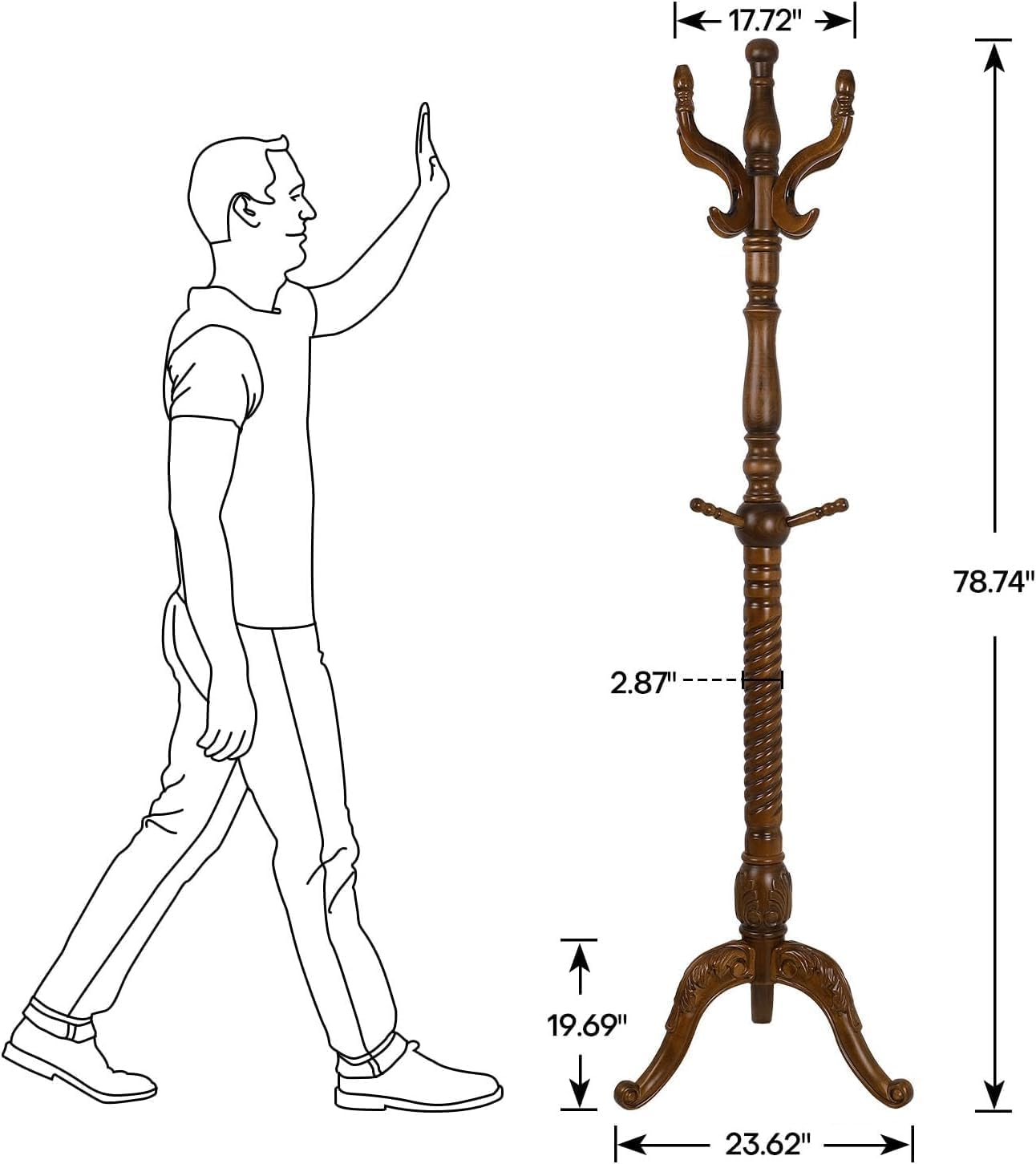 Detalle 2 de Bekrvio Freestanding Coat Rack, Ash Wood