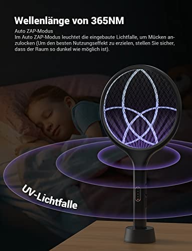 Detalle de YISSVIC Elektrische Fliegenklatsche extra stark 4000V 2 in 1 Schwarz (2 STK)