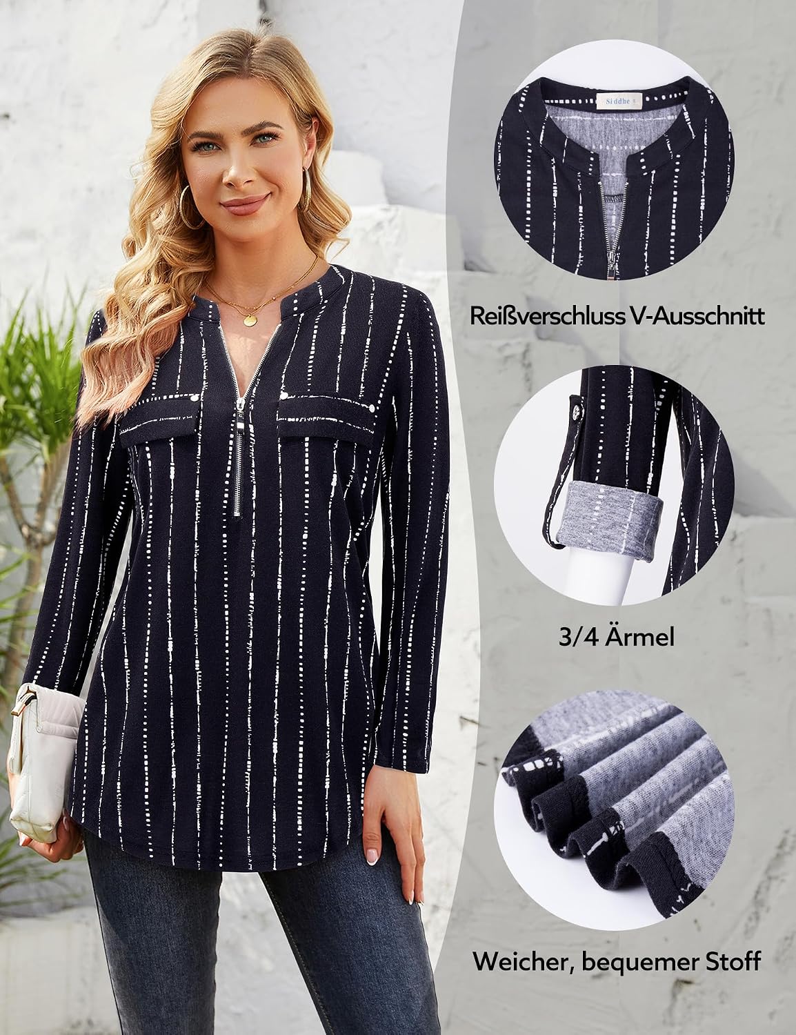 Thumbnail 3 de Siddhe V-Ausschnitt Bluse mit 3/4 Ärmeln