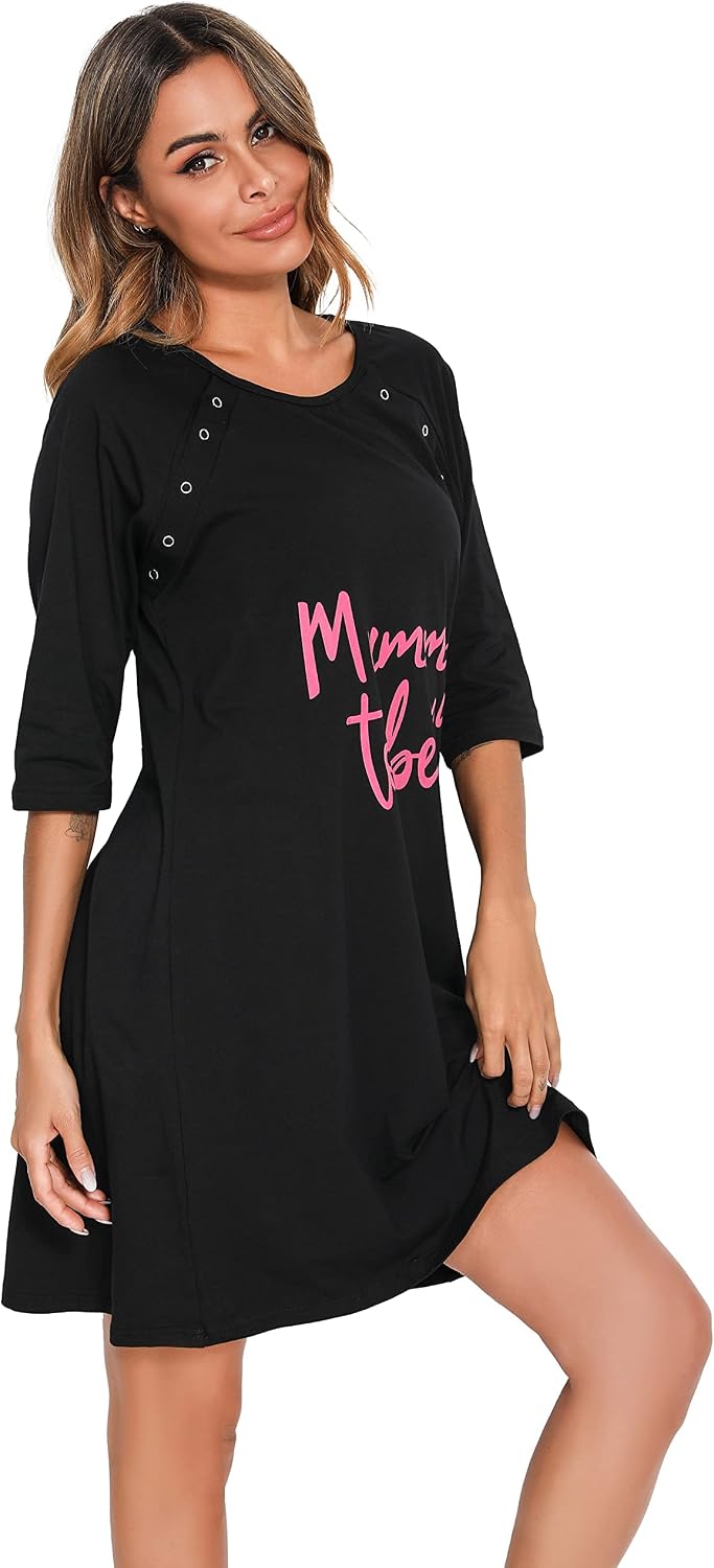 Thumbnail 6 de Vlazom Women 3 in 1 Cotton Nursing/Delivery/Labour/Maternity Nightgown – Half Sleeve with Breastfeeding Snaps