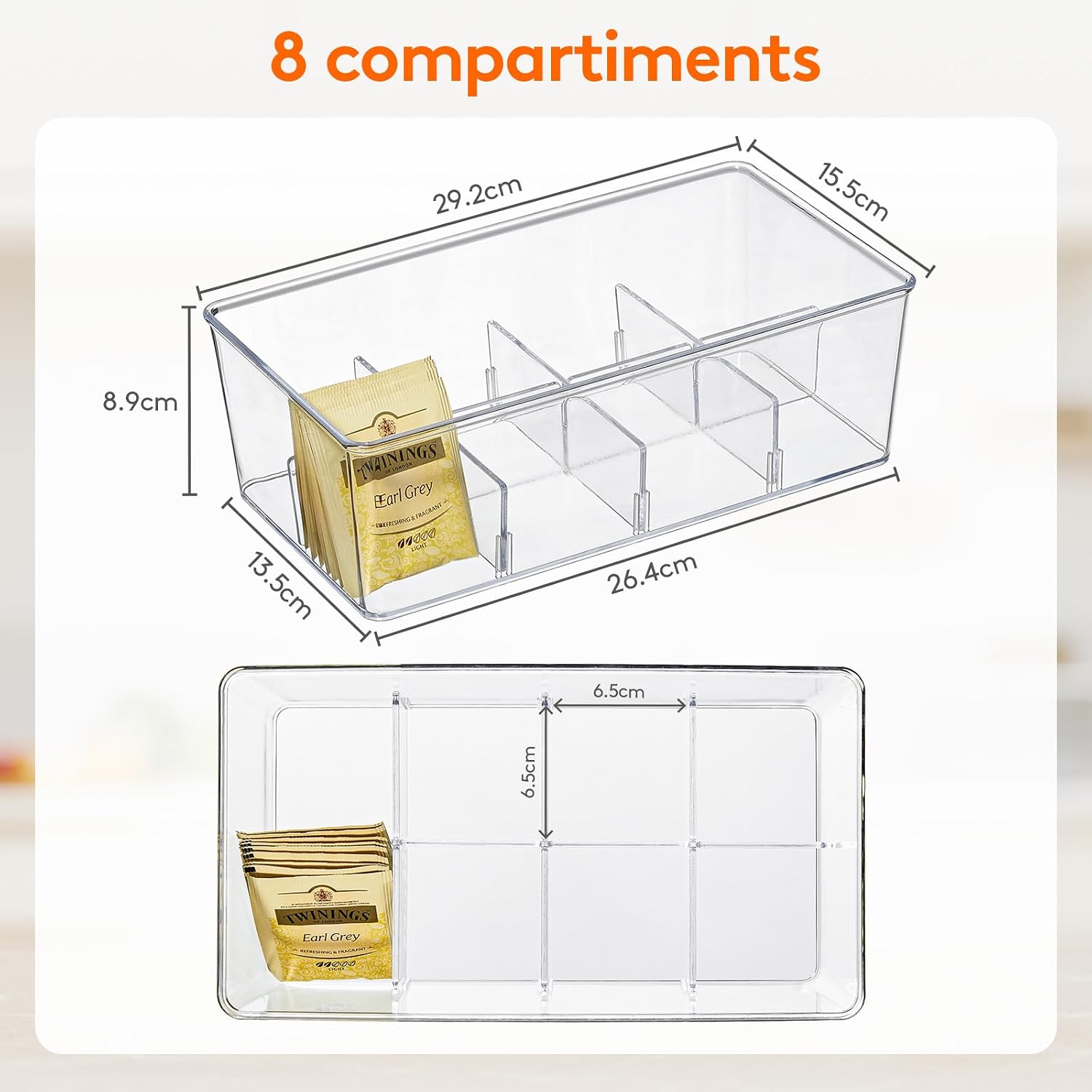 Detalle 2 de Lifewit 22027 thee-organizer met 8 vakken, transparant en stapelbaar