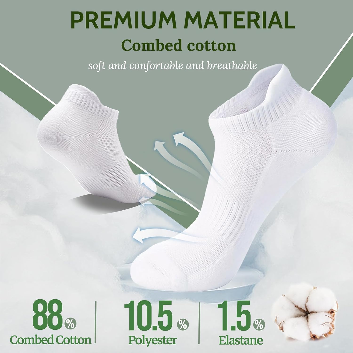 Detalle de Wamicu 10 Pares Calcetines Tobilleros Hombre – Algodón Transpirable para Verano (Talla 43-46)