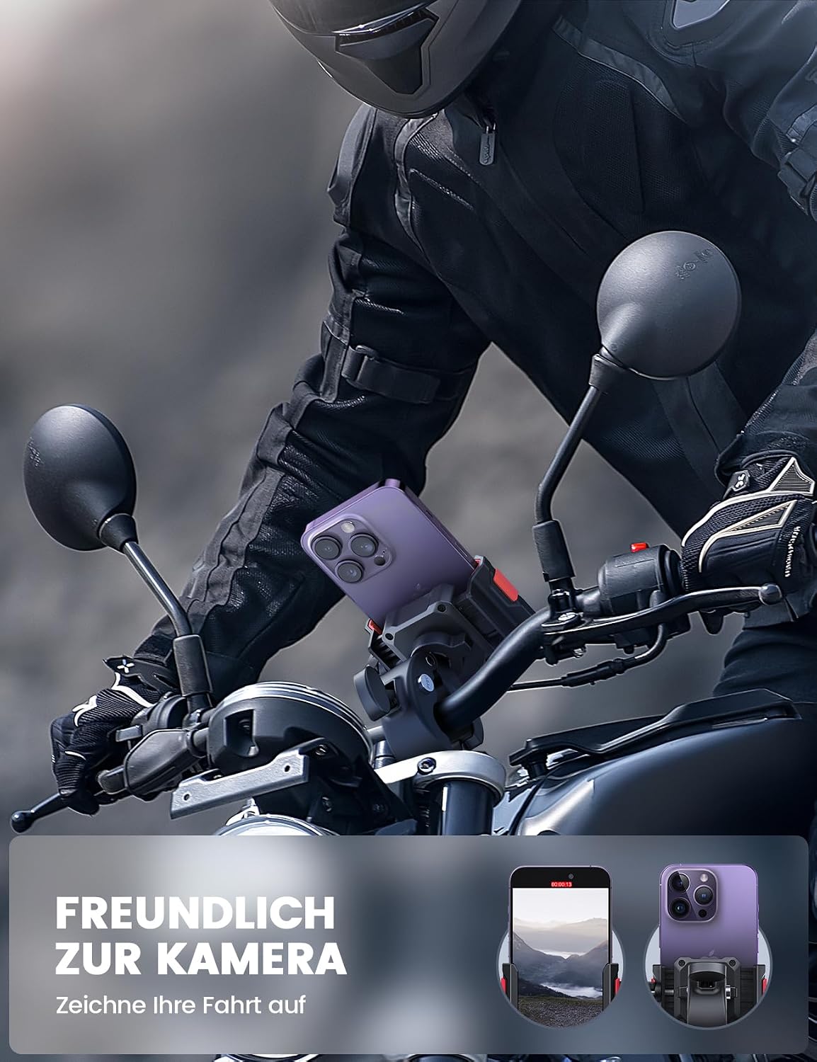 Detalle 2 de Lamicall Handyhalterung Motorrad & Fahrrad – 360° Lenkerhalter mit 1S Schnellspanner für Smartphones 4,7–7 Zoll