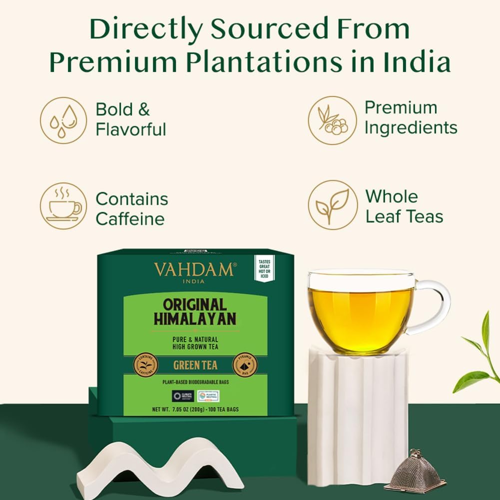 Detalle de VAHDAM Himalayan Té Verde 🌿 100 Bolsitas Puras en India