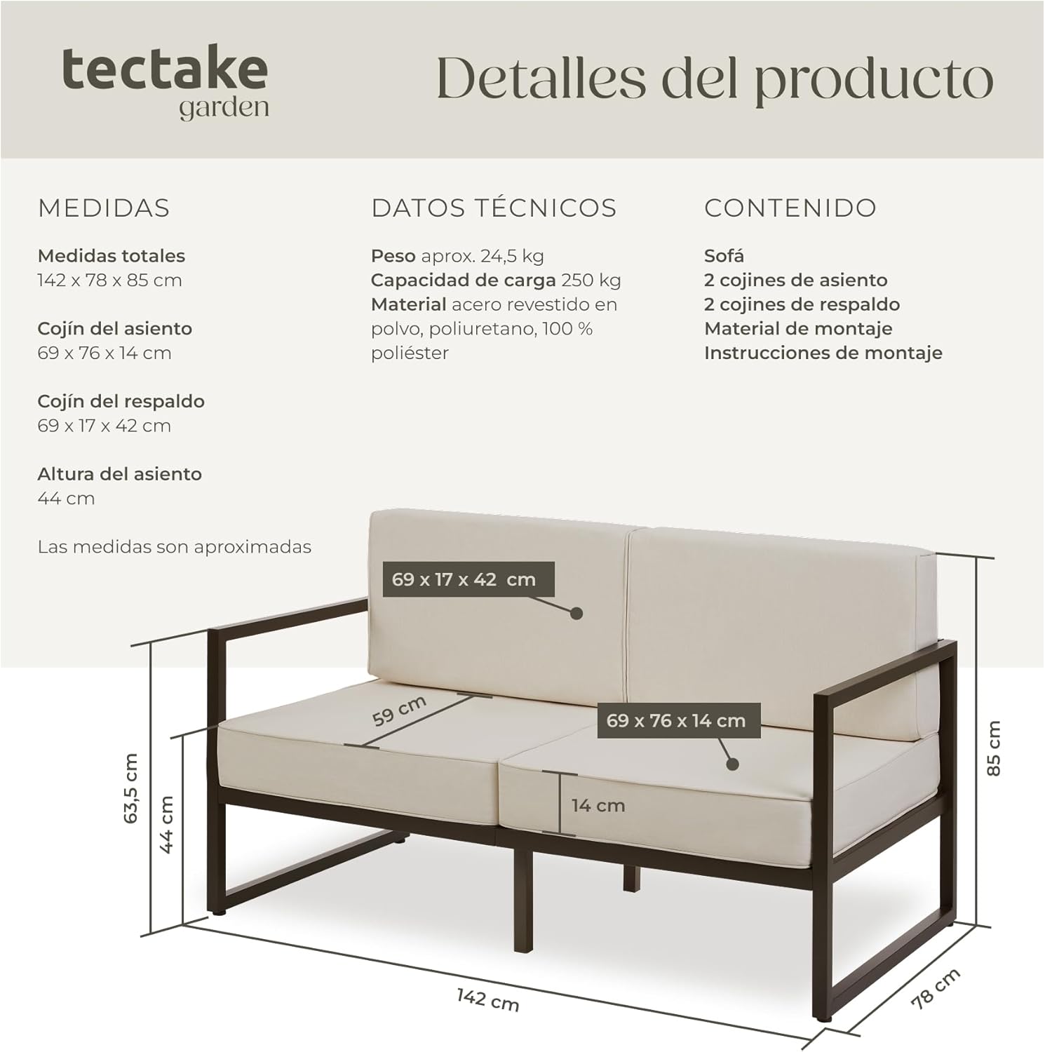 Thumbnail 1 de tectake Conjunto jardín exterior 2 plazas