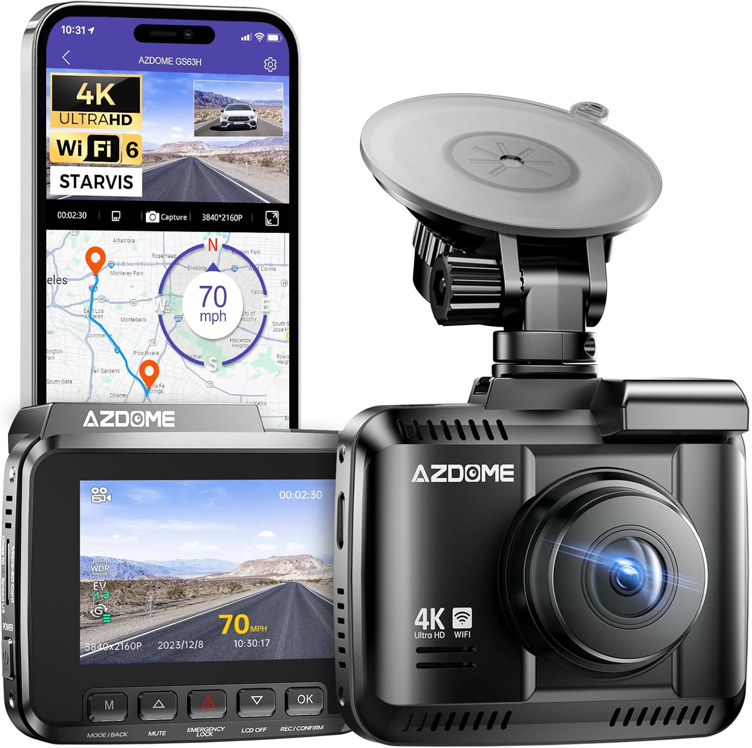 Detalle de AZDOME GS63H Dashcam 4K mit GPS und WiFi