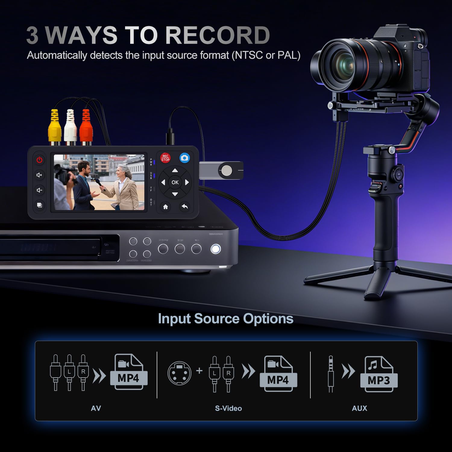 Detalle 2 de VHS to Digital Converter with 4" HD Screen: Quick, Plug-and-Play Capture for Your Tapes