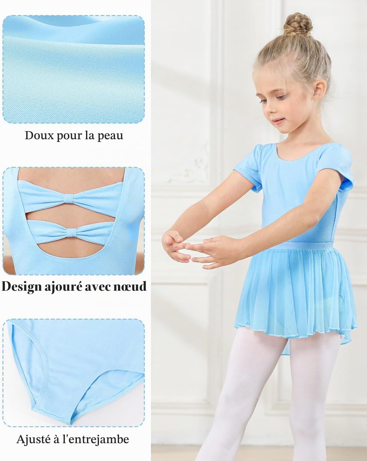 Detalle 2 de JiAmy 2-delig balletpakje voor meisjes met katoenen top en chiffon tutu