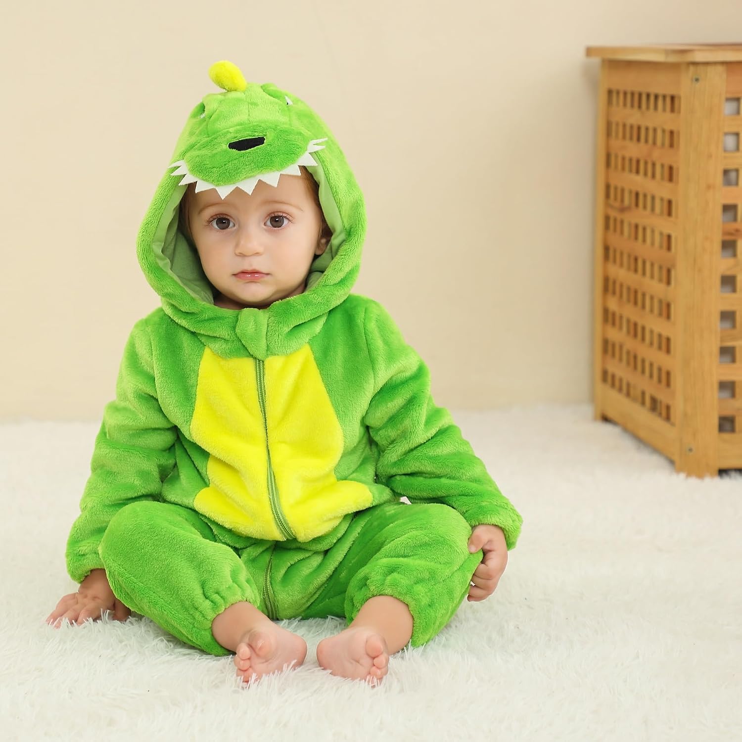 Thumbnail 2 de Hilmocho Baby Hooded Romper: Unisex Animal Cartoon Flannel Jumpsuit