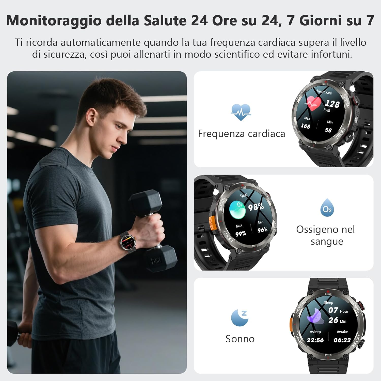 Thumbnail 5 de IOWODO Smartwatch Uomo: Orologio militare 1.45'' con Bussola, Torcia e Chiamate Bluetooth