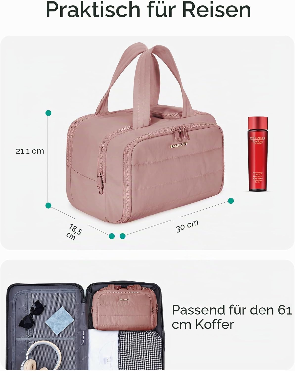 Thumbnail 3 de BAGSMART Reise Kulturbeutel – Große, weit zu öffnende Kosmetiktasche für Damen