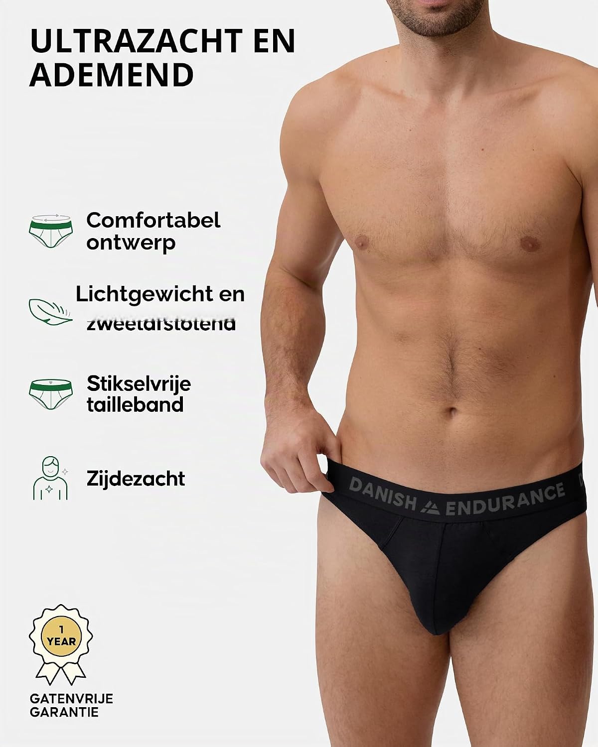 Detalle de DANISH ENDURANCE bamboe slips voor heren, stretch en labelvrije taille