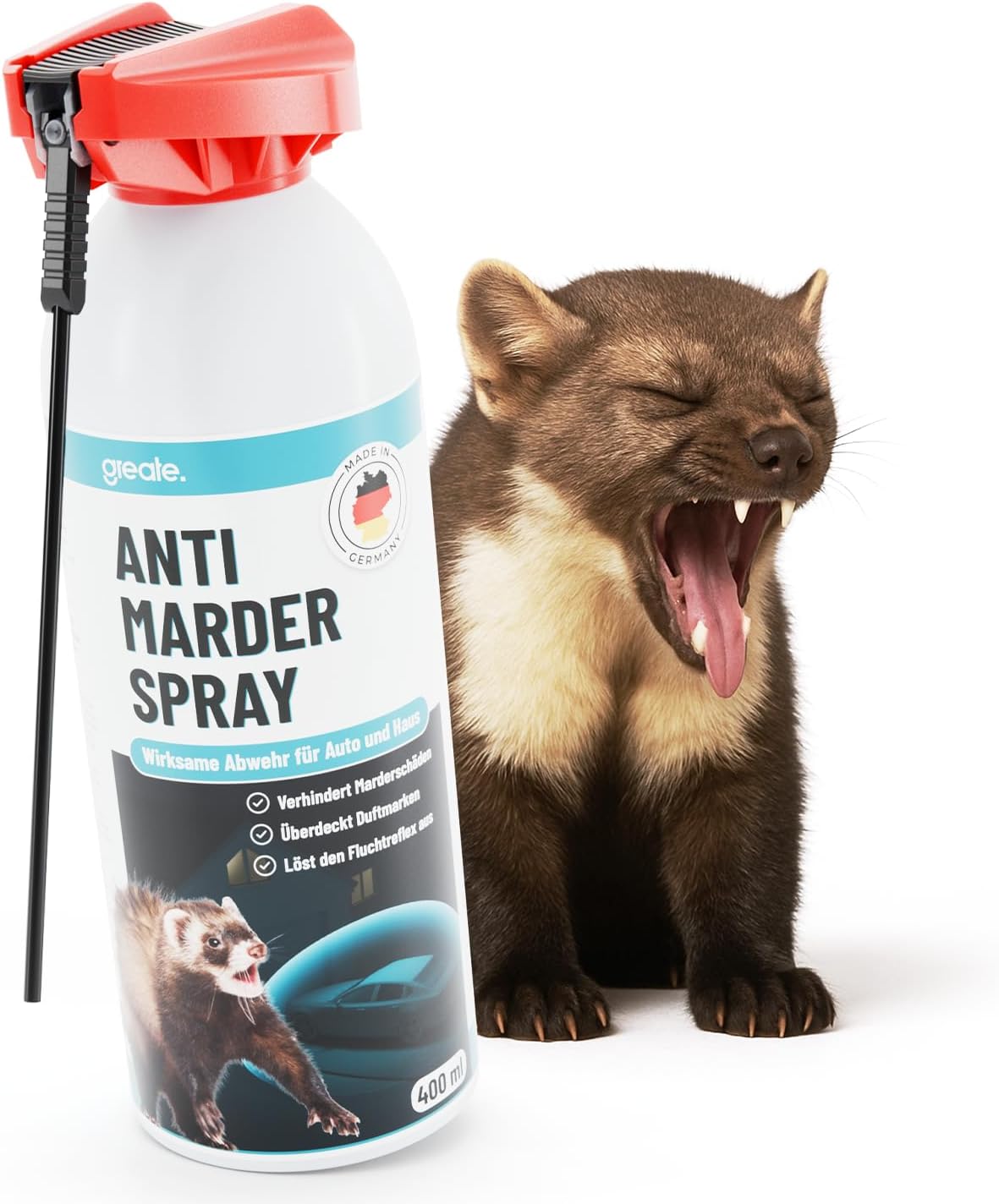 Thumbnail 6 de Greate 2X Anti-Marderspray mit Geraniol, 2 Dosen à 400 ml – Marderabwehr für Auto, Dachboden & Garage
