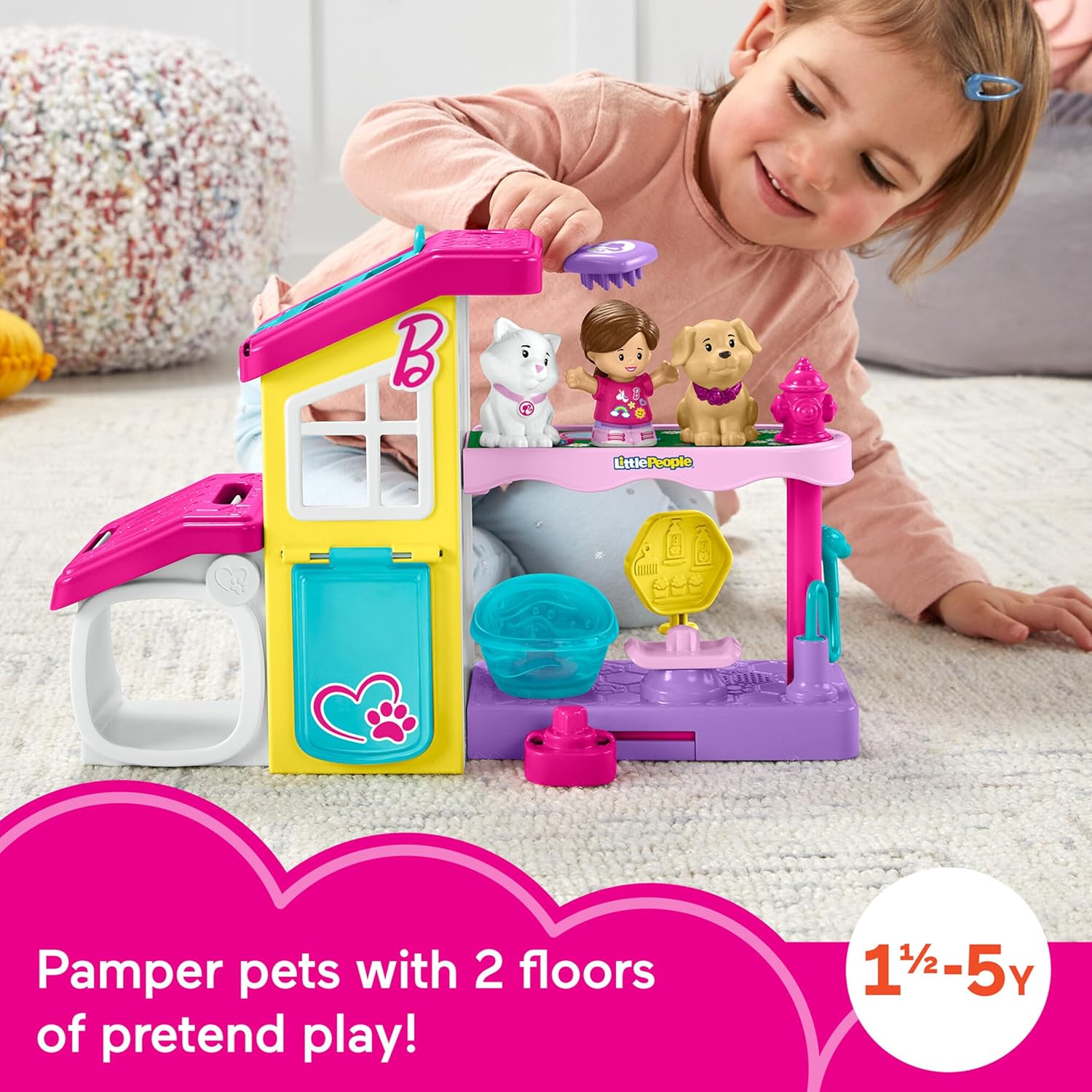 Detalle 2 de Fisher-Price Little People Barbie Toddler Play and Care Pet Spa Playset (HJW76)