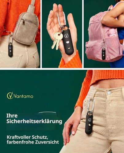 Detalle 2 de Vantamo Taschenalarm Extra Laut 130 dB mit 2 Lautsprechern – Sicherheit für Frauen unterwegs