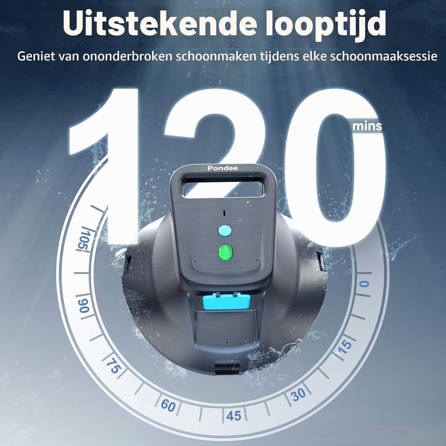 Thumbnail 2 de Pondee X1 zwembadrobot voor vlakke bodems, 120 min en automatisch parkeren