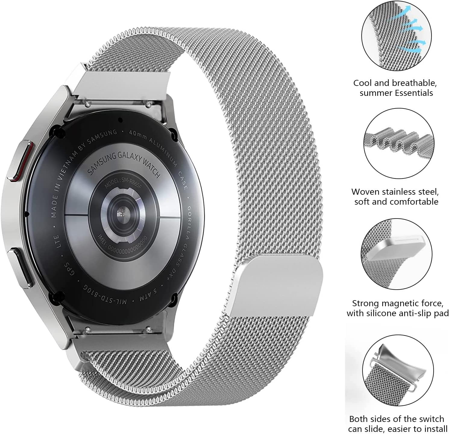 Thumbnail 2 de SUGARJAR Magnetic Stainless Steel Strap for Samsung Galaxy Watch 4–7 and Classic 42–47mm