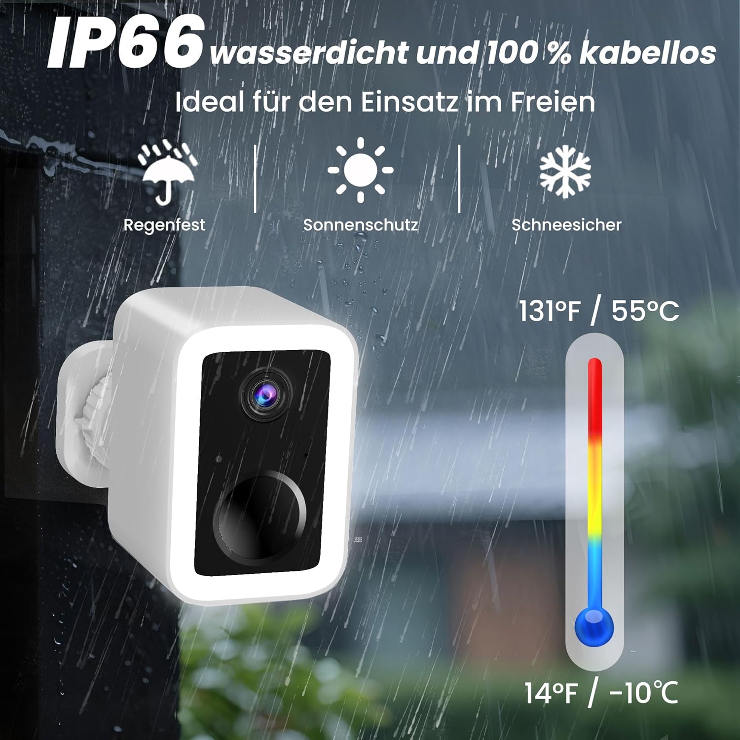 Thumbnail 6 de Funstorm 2K Außen-Überwachungskamera mit Akku, Solar und Dual-Band WLAN – 2-Wege-Audio, PIR, Sirene, Flutlicht, IP66
