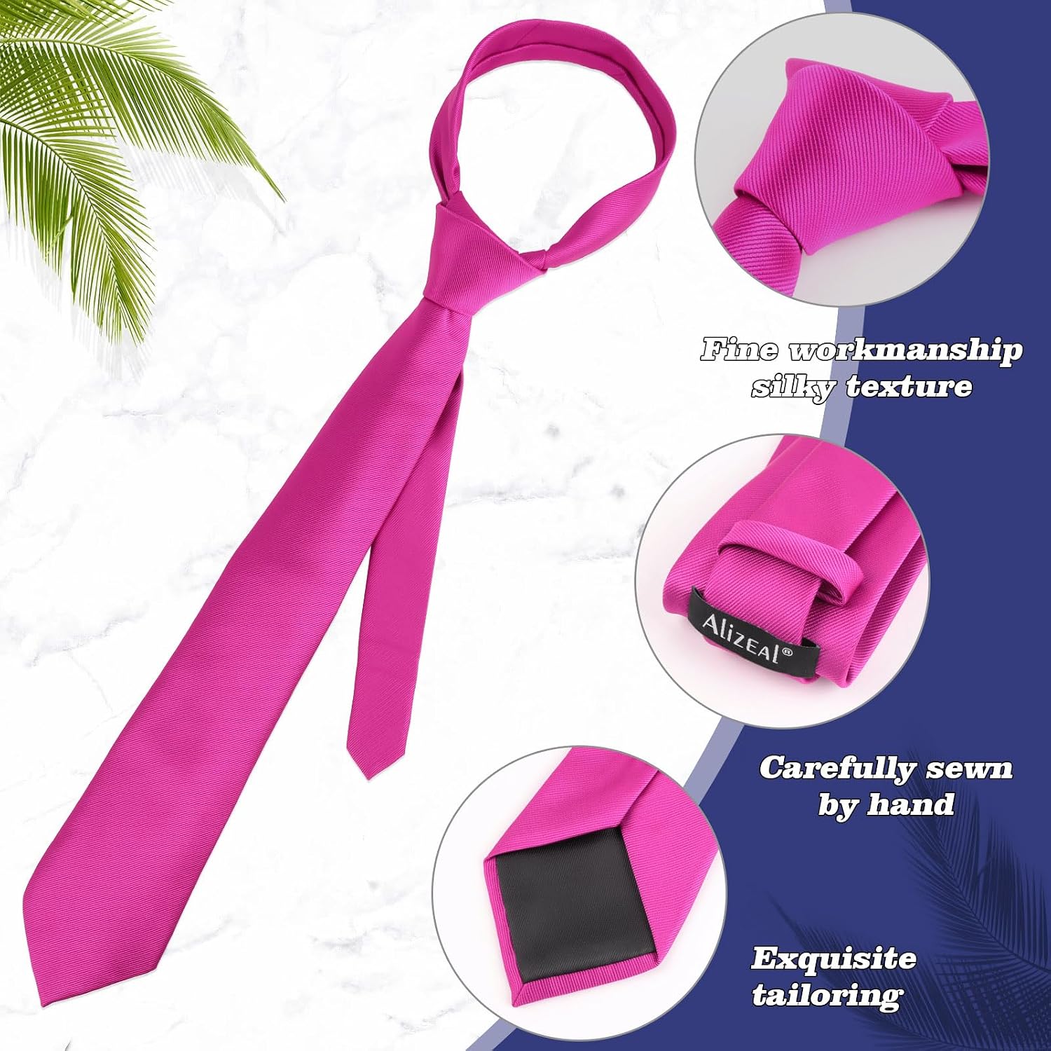 Detalle de Alizeal Solid Colour Ties and Pocket Square Set: Everyday Formalwear with a Quiet, Coordinated Finish