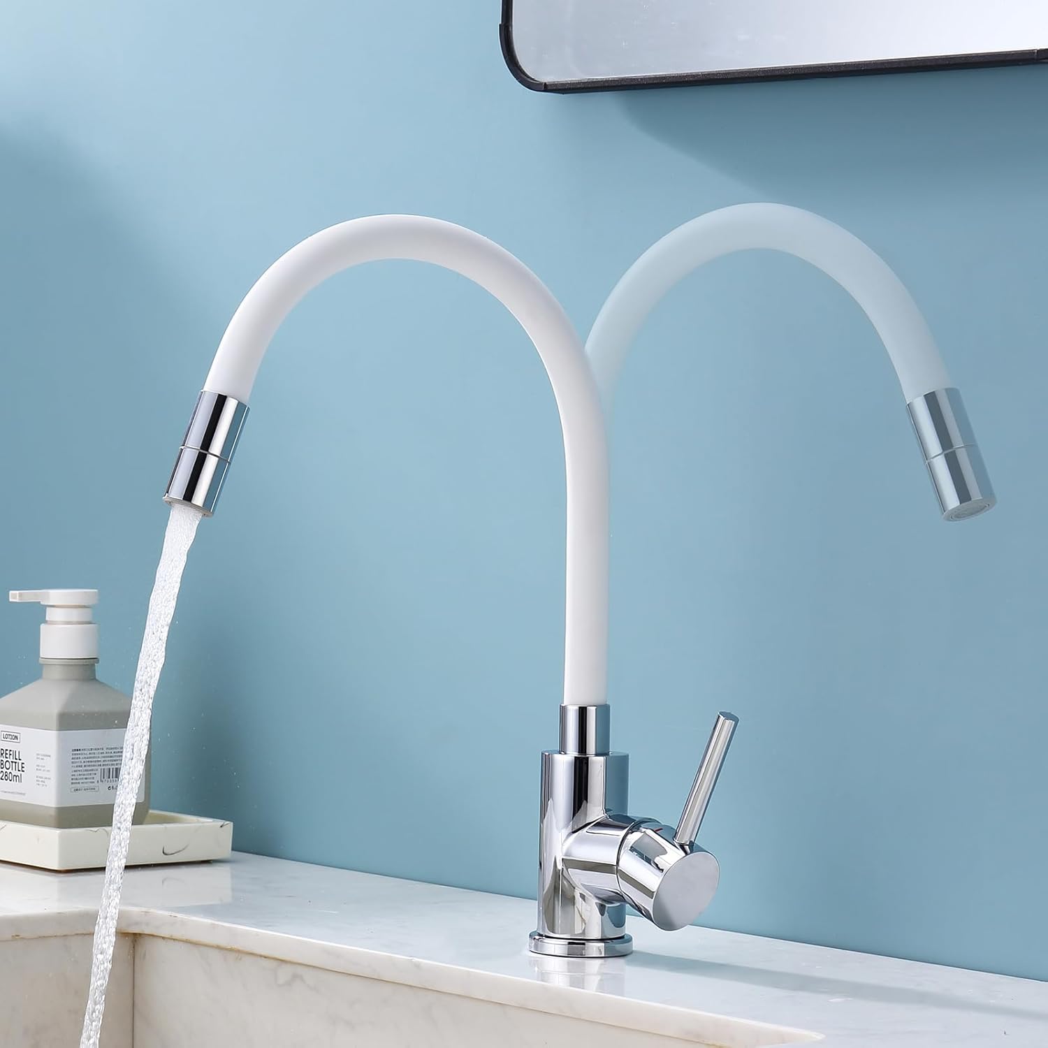 Thumbnail 4 de Wasserhahn Küche/Bad Flexibel – Hochdruck Küchenarmatur mit 2 Strahlarten, 360° schwenkbar (Edelstahl, weiß)