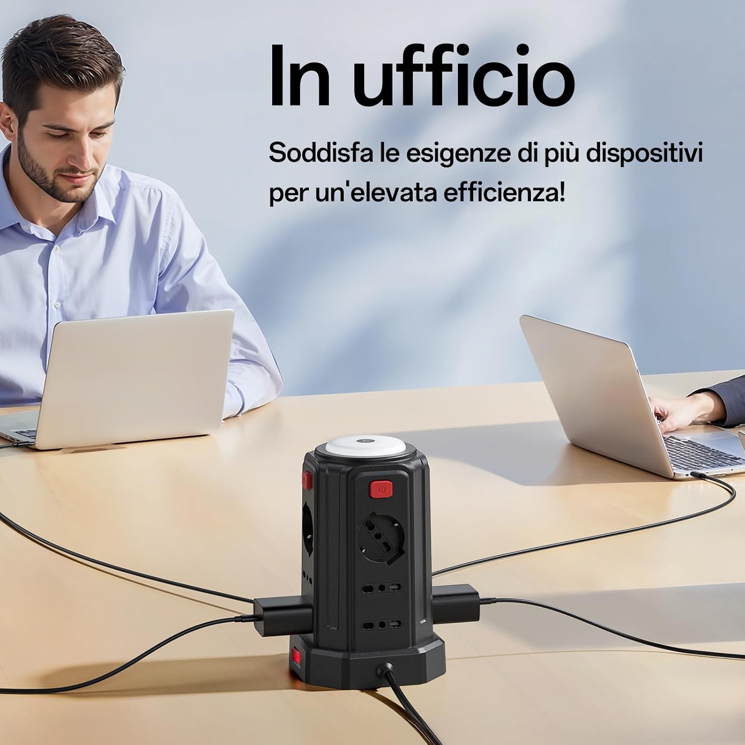 Detalle de KEMELO 2 M ciabatta elettrica multipresa verticale con luce notturna, 12 prese e 3 USB-A + 1 USB-C