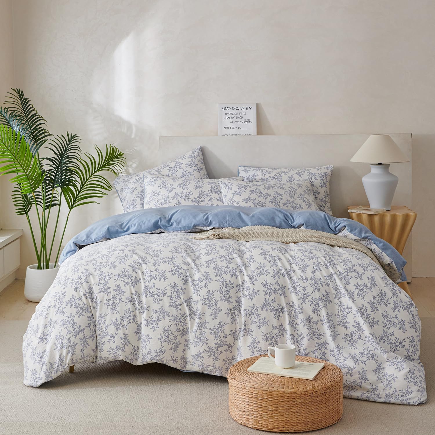 Detalle de TISPLR King Comforter Set Floral Soft 3 Pieces in Blue Garden Print