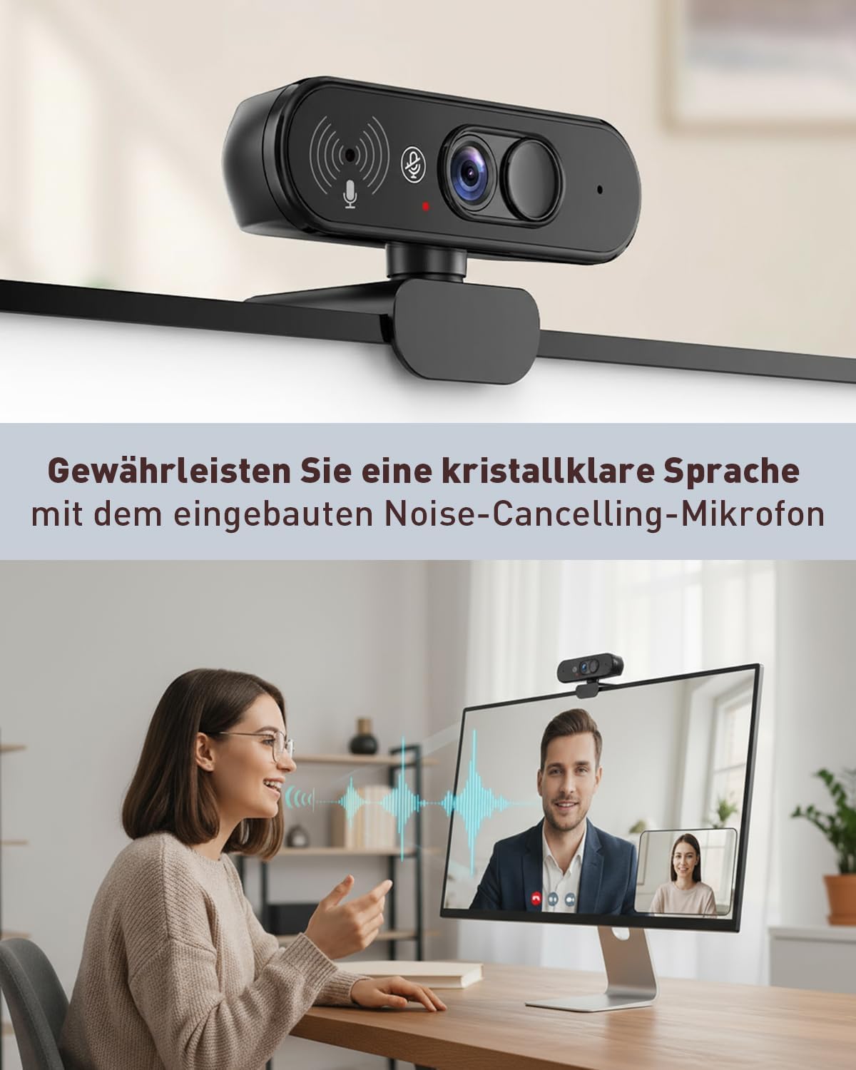 Detalle de Aurolumiz 1080P FHD Webcam mit Dual-Privacy-Schutz, Mikrofon & ausziehbarem Stativ für PC/Laptop, Zoom, Teams